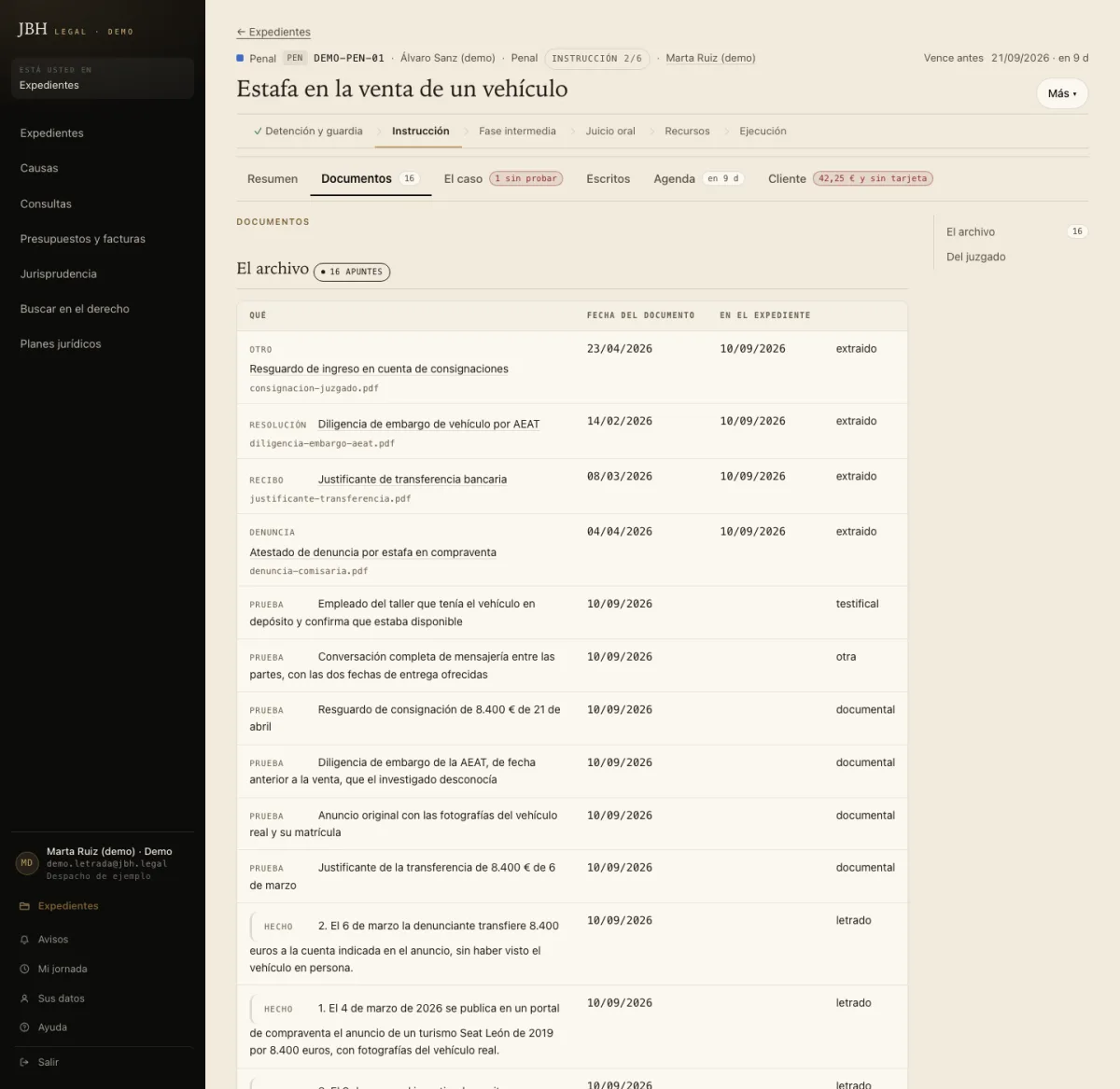 La sección Documentos: el archivo, la subida y los datos leídos